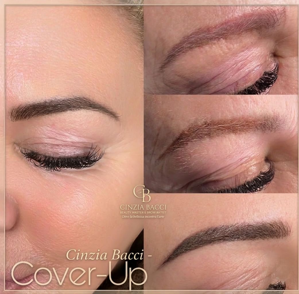 Cover-up correzione sopracciglia prima e dopo