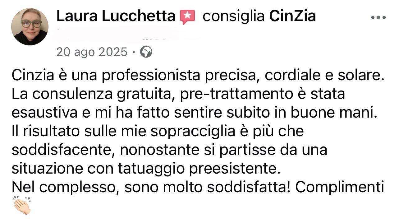 Recensione cliente soddisfatta trucco semipermanente Cinzia PMU